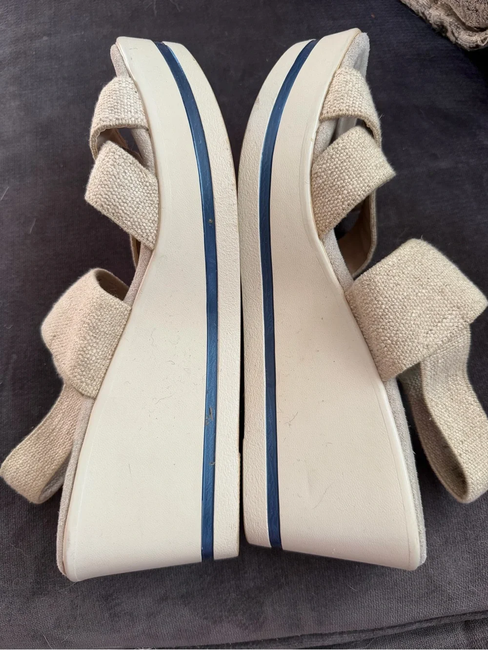 CHARLESTON SHOE CO. Neutral Tan Elastic Cross-Strap Wedge Sandals